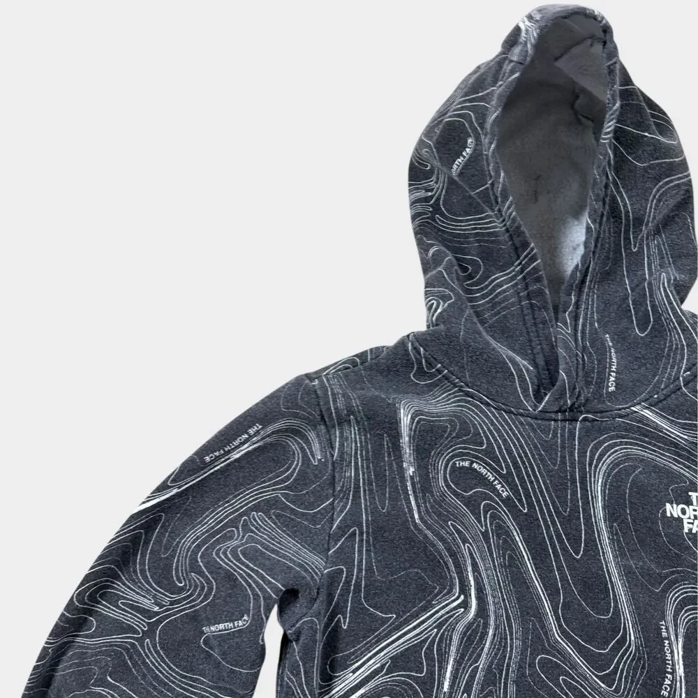 The North Face Boys Hoodie Small 7/8 Gray Topo Map Print Pullover Sweatshirt TNF